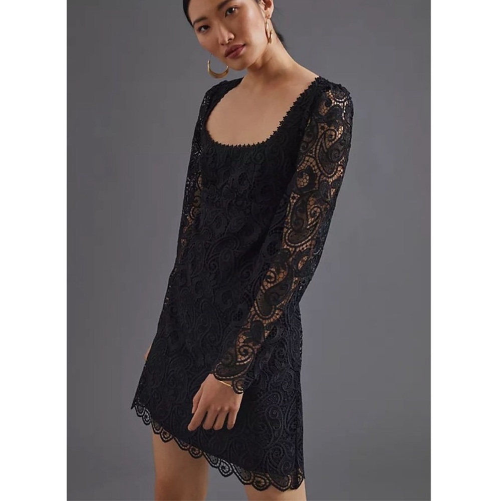 Anthropologie Maeve Black Embroidered Lace Mini Dress 8 NWT